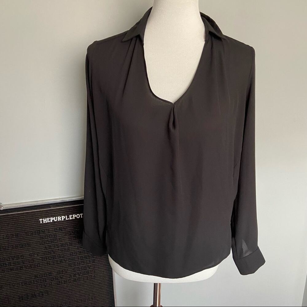 Topshop Black Collared Flowy Blouse size 4